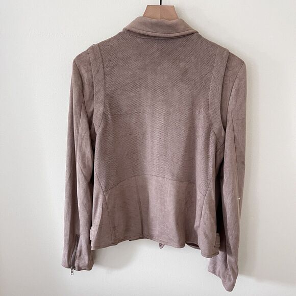 Pixley Faux Suede Moto Jacket Womens Cropped Full Zip Pockets Lined Beige Medium - Picture 5 of 7